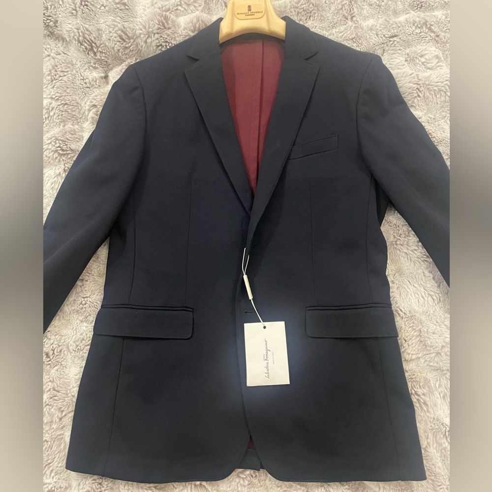 Salvatore Ferragamo Navy Sport Coat with Burgundy Lining